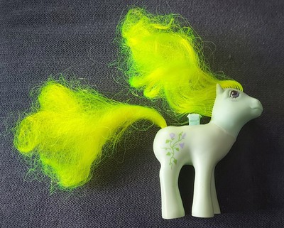 Mon Petit Poney Hasbro 1986 Bleu Vintage + Brosse Rose + Accessoires - Très Bon état