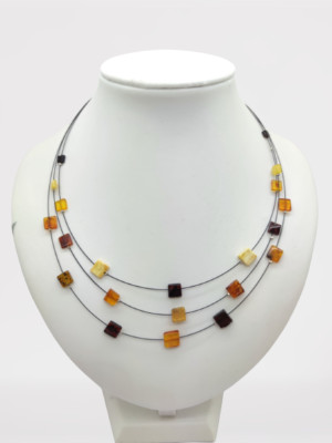 NATURAL BALTIC AMBER NECKLACE WIRE MULTICOLOR SQUARES WHOLESALE