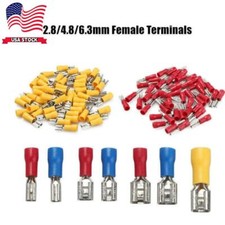 2.8/4.8/6.3mm Vinyl Insulated Female Spade Terminals Wire Connectors 22-10 AWG
