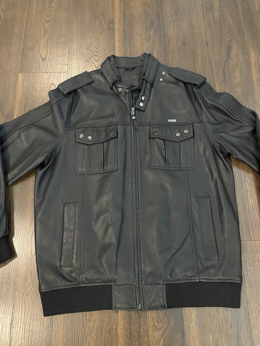 Vintage Sean John Leather Bomber Jacket Black Mens 3XL G-111 Vintage Sean John Leather Bomber Jacket Black Mens 3XL G-111