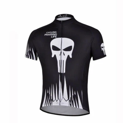 Schädel Radsport Trikot Herren Kurzarm Radtrikot Freizeit Fahrradshirt Schwarz - Bild 1 von 2