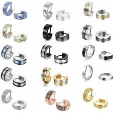 3 Pairs Men Women Stainless Steel Hoop Huggie Gothic Earrings Studs Piercing Set