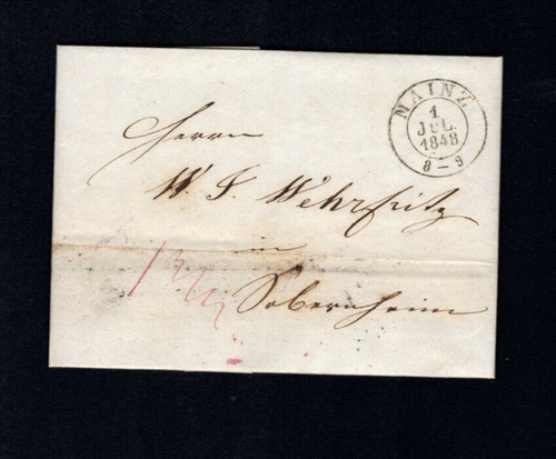 Thurn Taxis 1848 - "Mainz" Very Clear K2 On Full Letter (a2702)