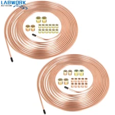 25 Ft. of 1/4 & 3/16 Copper Coated Brake Line Tubing Kit 16 & 16 Fittings