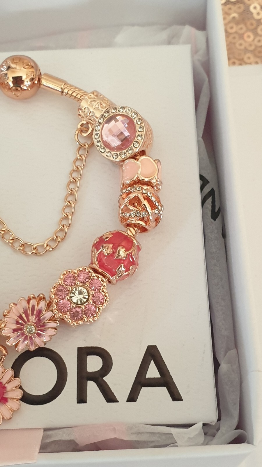 Genuine Rose Gold Pandora Bracelet +Rose Gold Charms 19 cm +Box 🧡 eBay