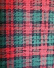 Vintage Sewing Fabric Plaid Flannel Red  Green 34x45" Cotton 2" Less Than 1yd