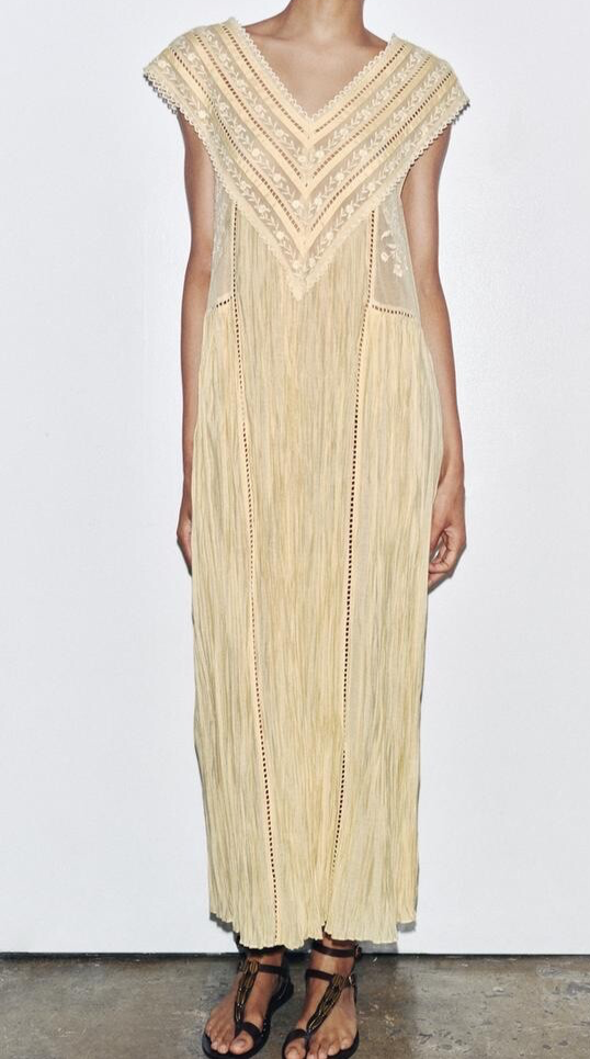 【ZARA】ZW COLLECTION 刺繍入りプリーツワンピース7521/211/300 ZARA WOMAN LONG ZW COLLECTION EMBROIDERED PLEATED DRESS