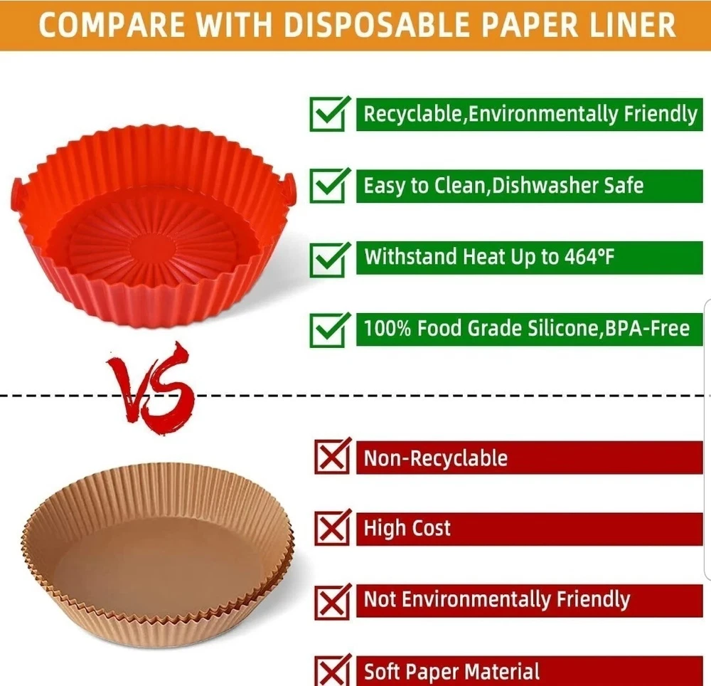 Air Fryer Silicone Pot Basket Linings Non-Stick Oven Oven Baking Red 3.6-6.8 QT Air Fryer Silicone Pot Basket Linings Non-Stick Oven Oven Baking Red 3.6-6.8 QT