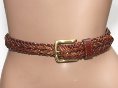 Men Braided Brown Leather Belt - Solid Brass Buckle - SIZE  display picture 3