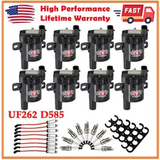 Set of 8 Round Ignition Coil Pack UF262 with 8 Iridium Spark Plug and Wire Set
