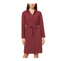 NWT Modern Ambition Women Long Sleeve Tie-Waist Shirtdress Red L $100 Z866