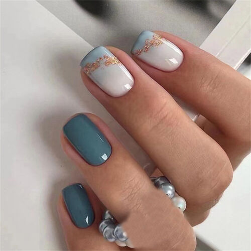 Gradient False Nail Short Square Press on Nails for Finger Nails Art 24pcs - Bild 1 von 12