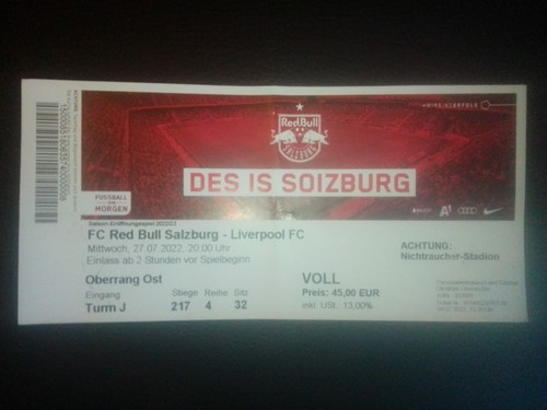 FC Red Bull Salzburg - FC Liverpool 27.07.2022 used Orginal Ticket Sammler - 第 1/1 張圖片