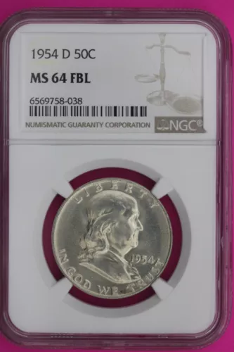 Full Bell Lines 1954 D MS 64 FBL Ben Franklin Half Dollar Silver Coin NGC 943