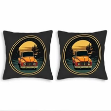 Set of 2 Vintage-Inspired Throw Pillow Covers 18x18in -Classic Orange Car Design