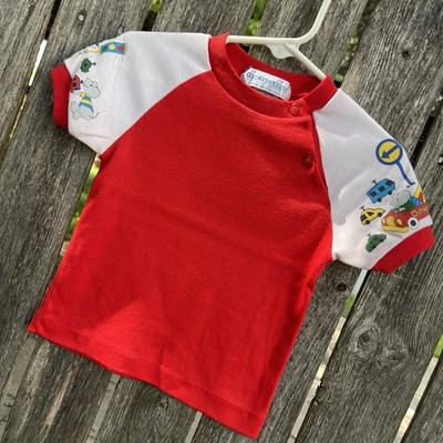 Vintage OshKosh Bgosh Red White Raglan T-Shirt Mouse Driving Car USA Made 24 Mos