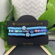 3 PC Set Heishi 7 Plus Stretch Bracelet Polymer Clay Beads Flower B8033