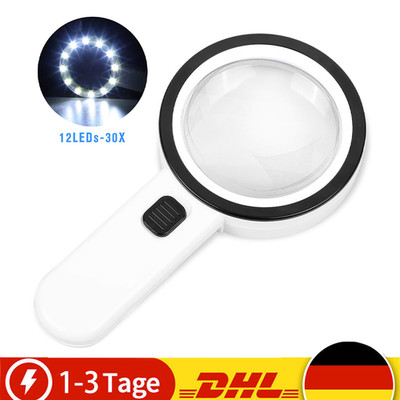 Magnifying Glass with Light, 30X Handheld Large White