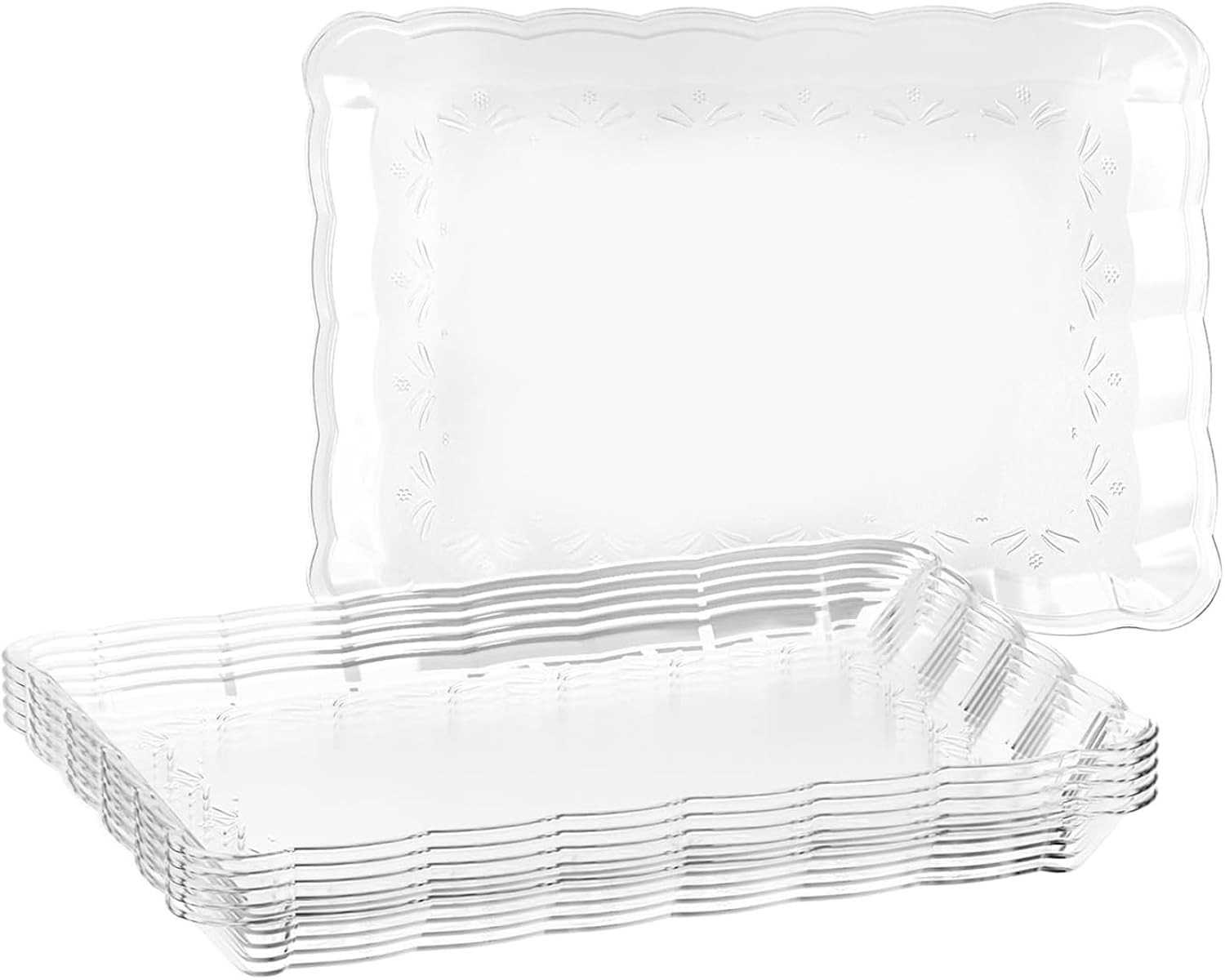 Clear Plastic Serving Platters Set of 6, Large Rectangle Reusable Trays for