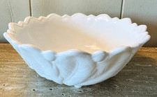 1950s Milk Glass Bowl Indiana Glass 9” Wild Rose and Lily Pons Serving Bowl EC