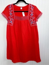 Old Navy Red & Blue Embroidered Square Neck Peasant Dress Size XS NEW