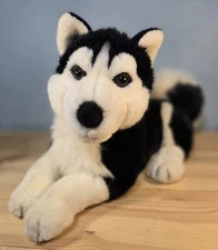 Vintage 18" A&A Aurora Black & White Siberian Husky Plush Stuffed Animal EUC!