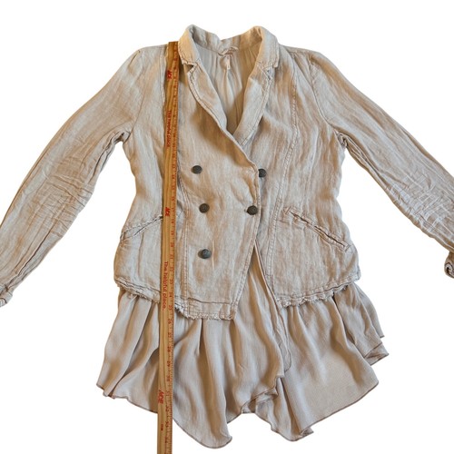 Free People Layered Ruffles Blazer Linen Large EUC Dusty Fig Military Inspired - Picture 14 of 17