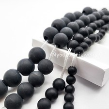 Big Hole Matte Black Onyx Beads Natural Gemstone Round Loose Beads
