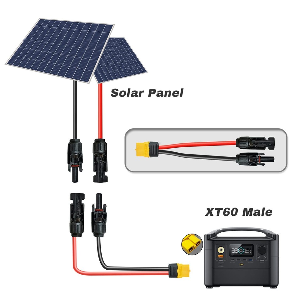 Cavo Di Ricarica Solare DC 3 Metri – Spina XT60 E Connettori Pannello, Filo 12 AWG, Per Pannelli Da 10W A 2000W - 2