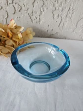 MCM Mid Century Blue Glass Ashtray