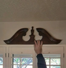 Antique Wooden Crest Over Door Pediment Window Topper Salvage Oak