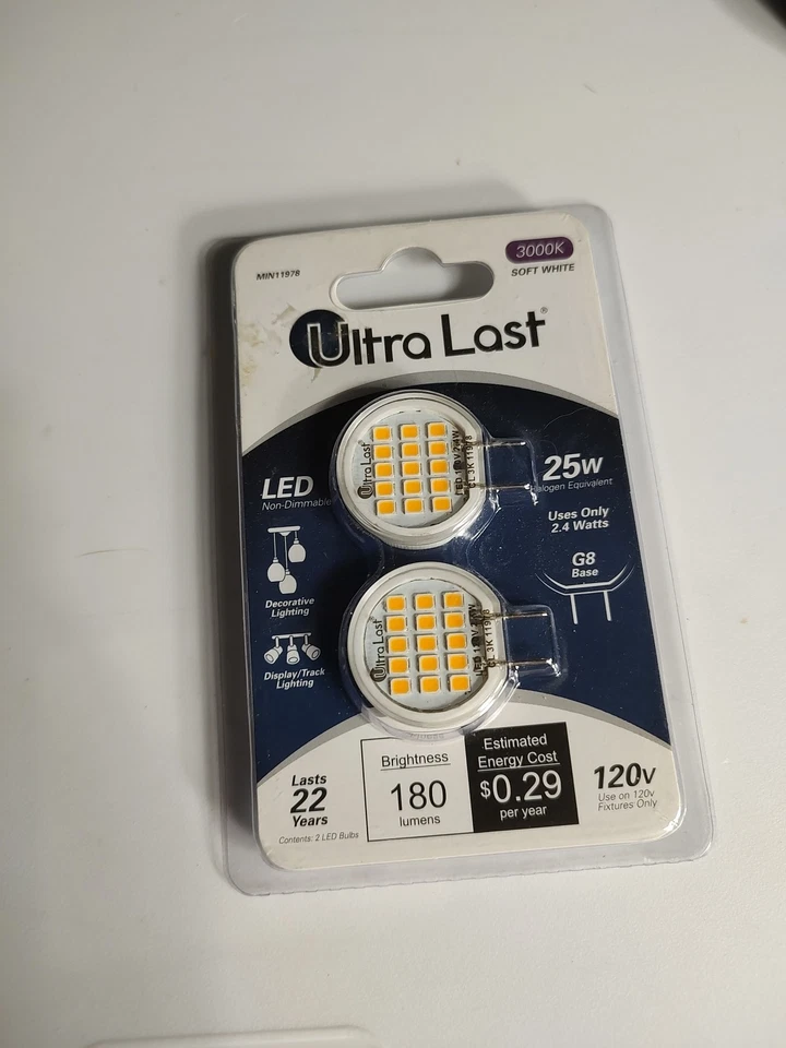 Intertek Ultra Last 25w equivalent G8 base LED 2-pack bulb 3000K NEW - Image 2 of 4