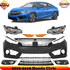 Front Bumper Cover Fascia & Grille Assembly Kit For 2016-2018 Honda Civic