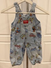 VTG OshKosh Vestback Car Print Overall Denim 18M Faded RARE transportation