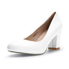 IDIFU Women's Low Chunky Block Closed Toe Heels Pumps 7 White Pu