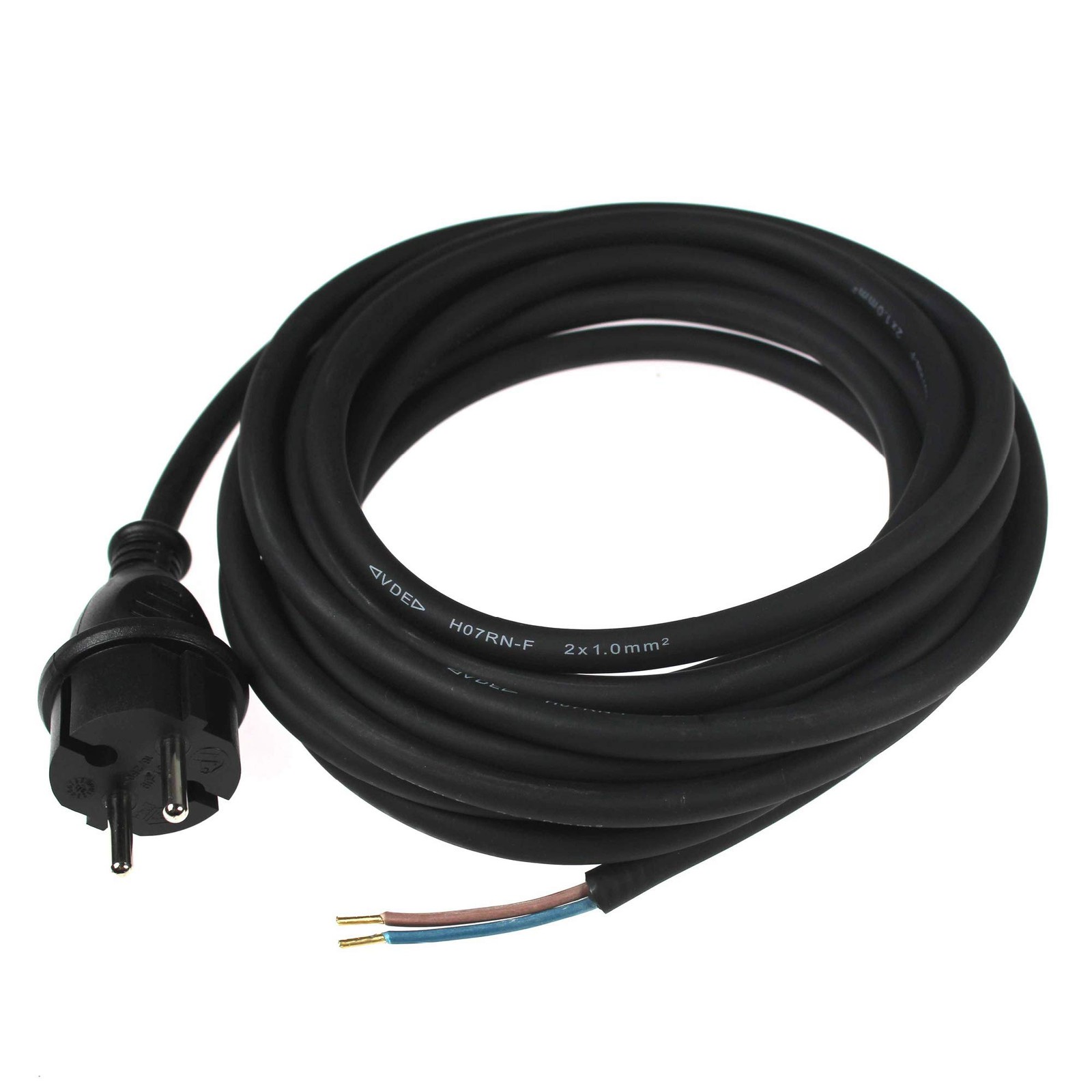 Cordon en caoutchouc robuste H07RNF 2x1,5 de 5m secteur 230V étanche IP44