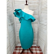 NEW Eliza J One Shoulder Ruffle Sheath Dress Size 14 Jade Resort Wedding Guest