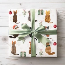 Watercolor Cats Christmas Wrapping Paper, Festive Cat Lovers Gift Wrap