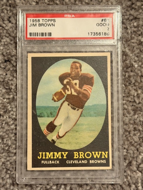 1958 TOPPS JIM BROWN #62 ROOKIE RC CLEVELAND BROWNS PSA 2 GOOD