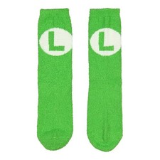 Super Mario Bros. Green Luigi Logo Cozy Adult Crew Socks