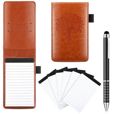 8 Pcs Mini Pocket Notepad Holder Set Leather Notepad Holder with Metal Pen Li...