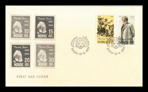 Dr Jim Stamps Norway Henrik Ibsen Birth Sesquicentennial 2v Set First Day Cover