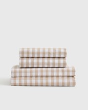 NWT Quince 100 Organic Percale Cotton Gingham 3 Pc Sheet Set 1 Sham Cafe TWIN