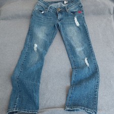 Ecko Unlimited Blue Distressed Boot Cut Jeans Size 3/4