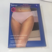 Felina Women's 6-Pack Pima Cotton Hi-Cut with Lace Trim Panties, Multicolor, L