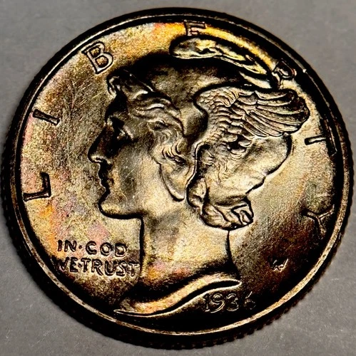 * 1936-s *SUPERB GEM BU FBTONED SILVER MERCURY DIME * FRESH FROM ESTATE