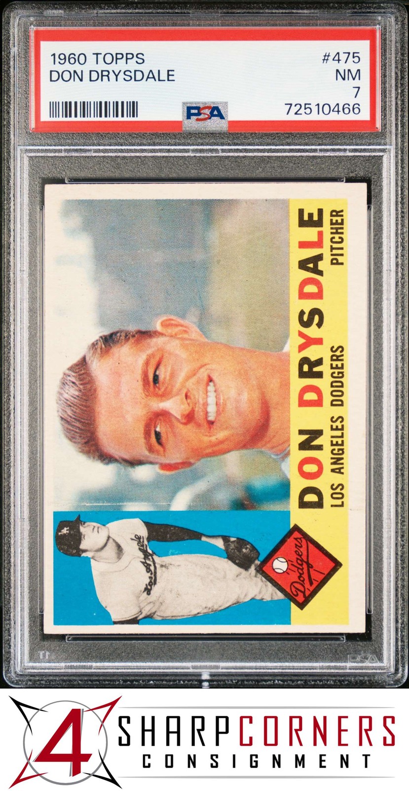 1960 TOPPS #475 DON DRYSDALE DODGERS HOF PSA 7