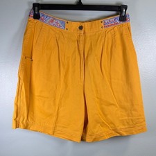 Vintage Le Coq Sportif Mustard Shorts with Patterned Waistband Sz 32