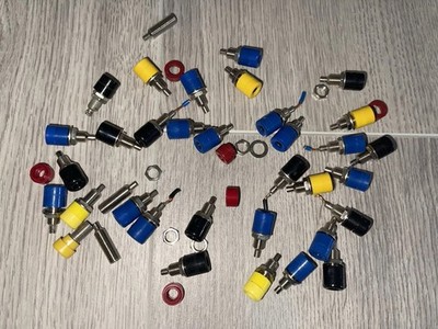 30er Set original Hirschmann Bananen-Buchsen 4mm vollisoliert blau gelb schwarz