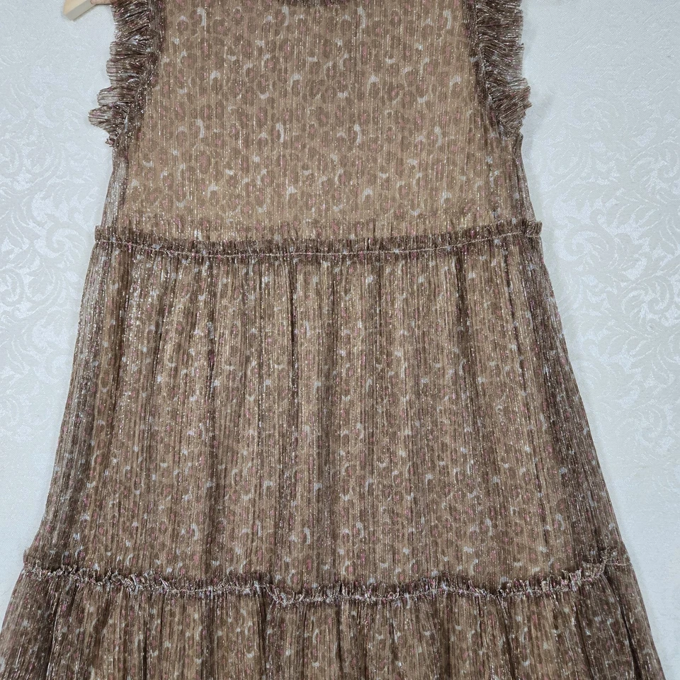 Vestido Juicy Couture Niñas Talla L (12-14) Dorado Estampado Animal Volantes en Niveles Brillante Foto 3 de 4